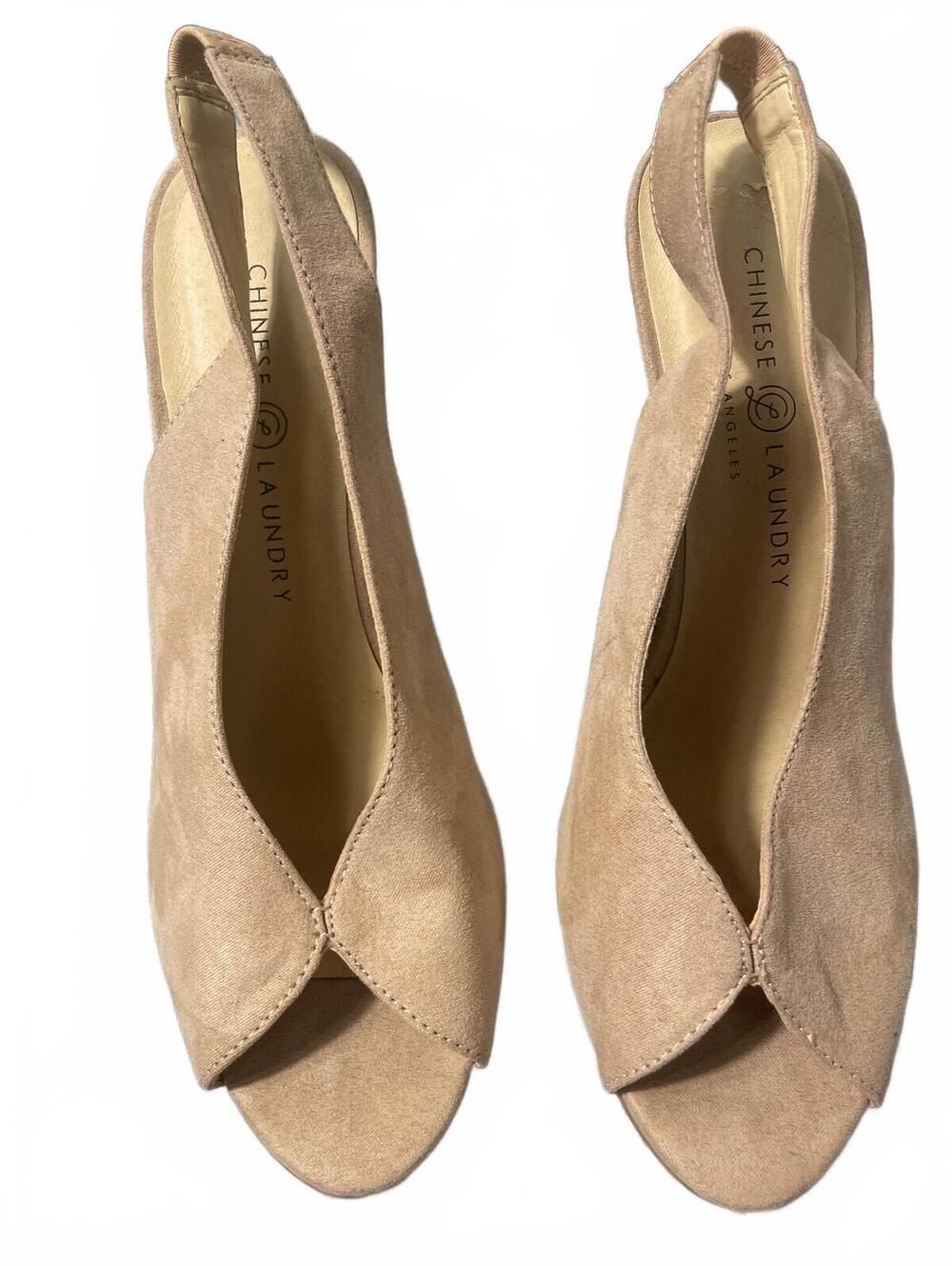 Chinese Laundry Womens Suede Peep Heels Size 8.5 Wedding Beige Tan Sexy Boho - Picture 6 of 6